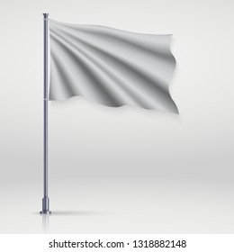 Waving blank flag on flagpole. Template for poster design
