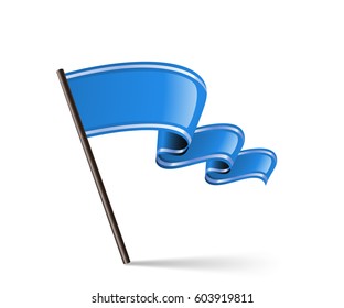 Waving blue flag icon. Vector illustration.