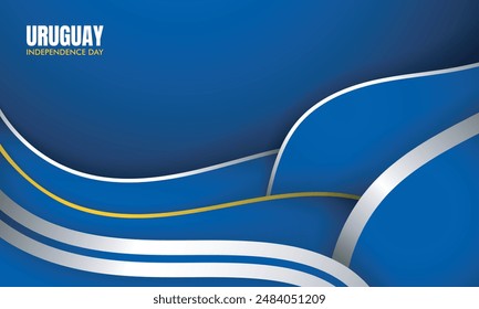 waving blue and golden yellow lines in white background design for uruguay independence day design template