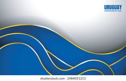 waving blue and golden yellow lines in white background design for uruguay independence day design template