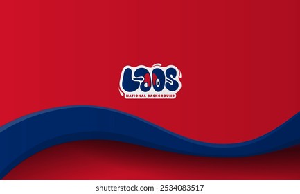 Waving blue shape in simple 3d design on flat red background for laos national day design. Laos independence day