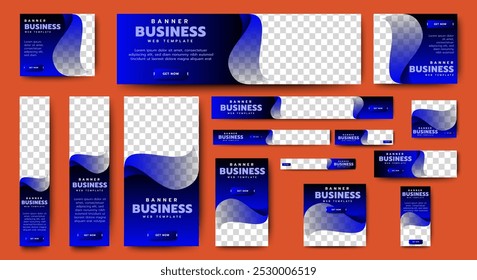 Waving Blue Web Banner template design set. horizontal, vertical, square ad banners layout.