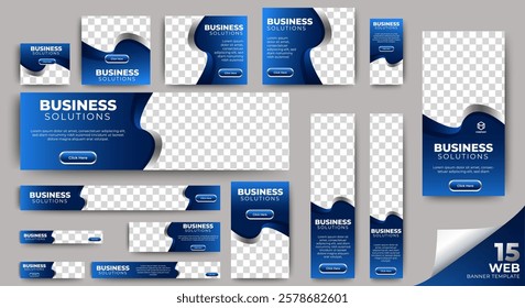 Waving Blue Web Banner template design set. horizontal, vertical, square ad banners layout.	
