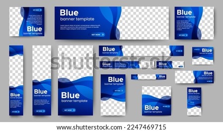 Waving Blue Web Banner template design set. horizontal, vertical, square ad banners layout.