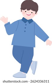 Waving Boy Character-Young boy kid character standing vector illustration 