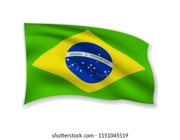 Waving Brazil Flag on white. American Flag in the Wind. Vector illustration.