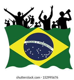 waving brazil flag with people celebrating on white background