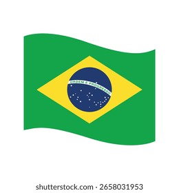 Waving Brazil flag vector illustration with national colors and smooth curved style