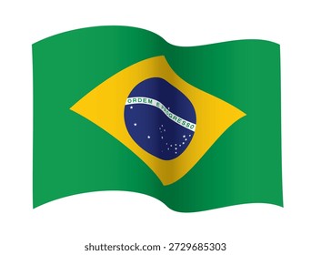 Ondeando la bandera brasileña en configuración de onda única, Ilustración vectorial aislada en el fondo blanco, eps