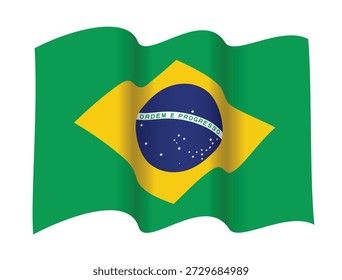 Ondeando la bandera brasileña en la configuración de dos olas, Ilustración vectorial aislada en el fondo blanco, eps