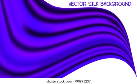 Waving Bright Purple Silk Fabric like Flag, Scarf Isolated on White Background - Vector Flying Satin Ribbon 
