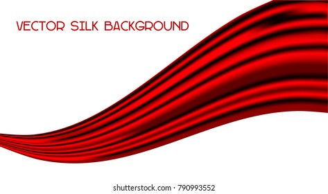 Waving Bright Red Silk Fabric like Flag, Scarf Isolated on White Background - Vector Flying Satin Ribbon 
