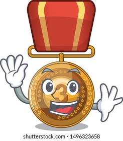 Waving bronze medal cartoon in character cupboard