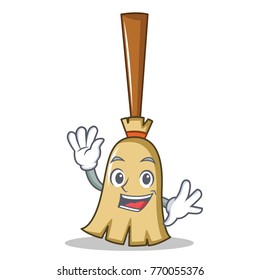 Waving broom character cartoon style