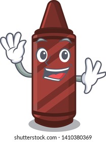 Waving brown crayon isolated with the mascot