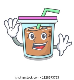 Waving bubble tea character cartoon