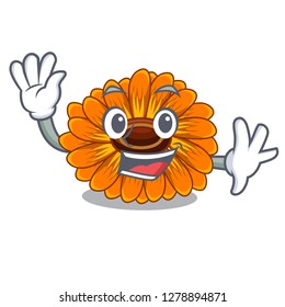 Waving calendula flowers in a cartoon basket