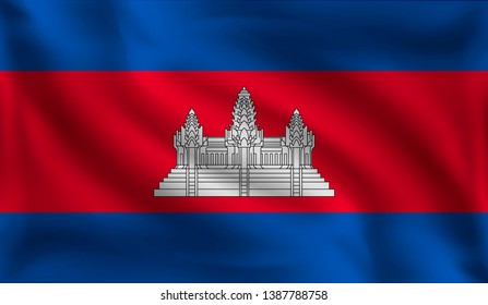 Waving Cambodia flag, the flag of Cambodia, vector illustration
