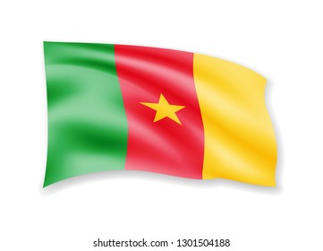 Waving Cameroon flag on white. Flag in the wind vector illustration.