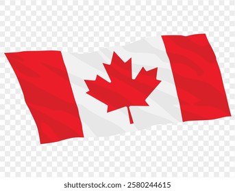 Waving Canada flag isolated on  transparent PNG background. Perfect for designs, presentations, or digital projects. High-quality image showcasing the iconic maple leaf flag in a dynamic.