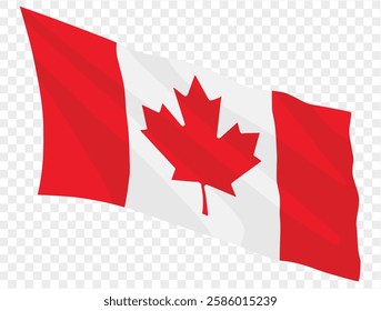 Waving Canada flag isolated on  transparent PNG background. Perfect for designs, presentations, or digital projects. High-quality image showcasing the iconic maple leaf flag in a dynamic.