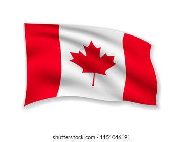 Waving Canada Flag on white. American Flag in the Wind. Vector illustration.