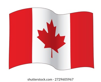 Ondeando la bandera de Canadá en la configuración de onda única, Ilustración vectorial aislada en el fondo blanco, eps