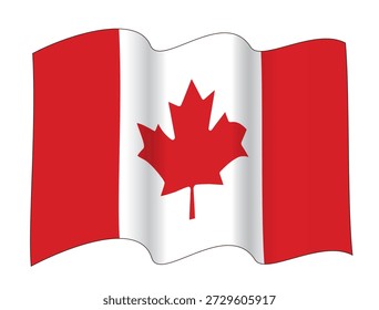 Bandeira do Canadá acenando em configuração de duas ondas, ilustração vetorial isolado no fundo branco, eps