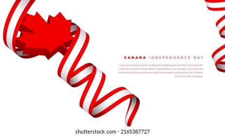 Bandera de cinta de canadá ondulada en hoja de arce 3d en fondo blanco para el diseño de plantilla de día de canadá