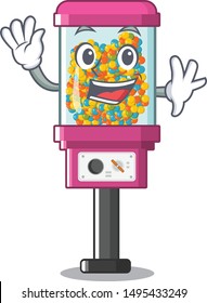 Waving Candy Vending Machine In A Cartoon