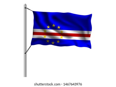 Waving Cape Verde flag on flagpole on isolated background, flag of Cape Verde, vector illustration