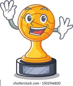 Waving cartoon basketball trophy display in drawer