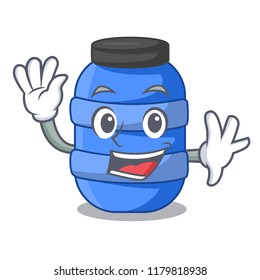 Waving cartoon big plastic barrel for chemical