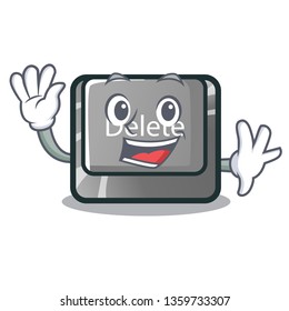 Waving cartoon delete button located on keyboard