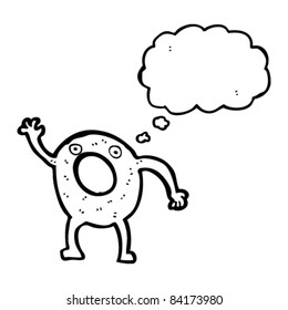 waving cartoon doughnut character with thought bubble