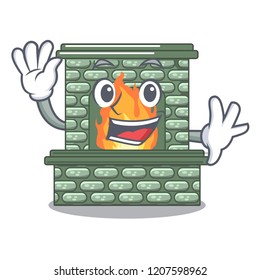 Waving cartoon a fireplace in the house
