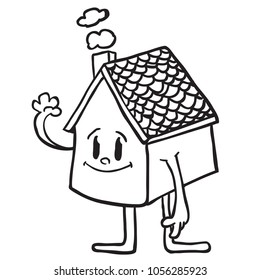 waving cartoon house illustration isolated on white