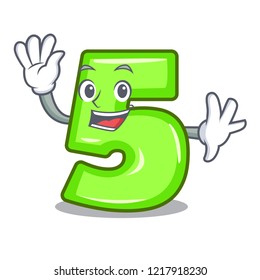 Waving cartoon house number five on wall