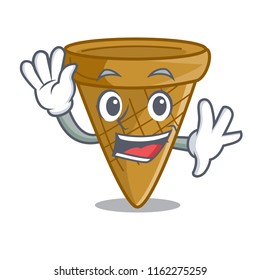 Waving cartoon ice cream wafer cone