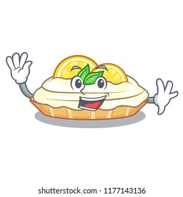 Waving cartoon lemon cake with lemon slice