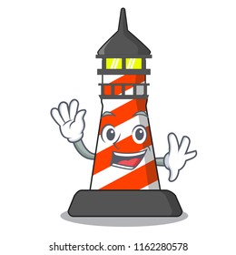 Waving cartoon realistic red lighthouse building