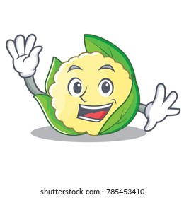 Waving cauliflower character cartoon style