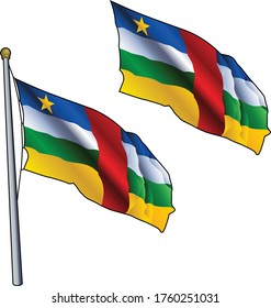 Waving Central African Rep Flag on Flagpole