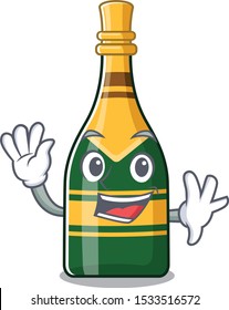 Waving champagne bottle poured in cartoon glasses