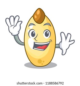 Waving character brown cedar nut fruit on plate