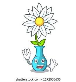 Waving character cartoon glass vase with flowers