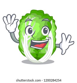 Waving character chinese cabbage in wooden bowl