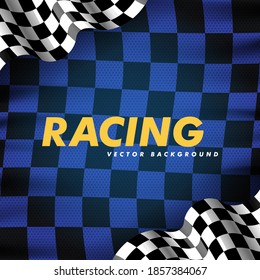 Waving checkered flag along the edges on a black and blue background. Modern illustration. Racing flag. Banner for a sports club or racing competition.