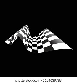 Waving checkered flag on the black background. Finish flag for racing events. Vector illustration. 