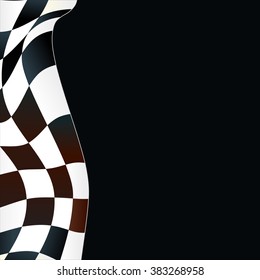 Waving checkered flag on black background
